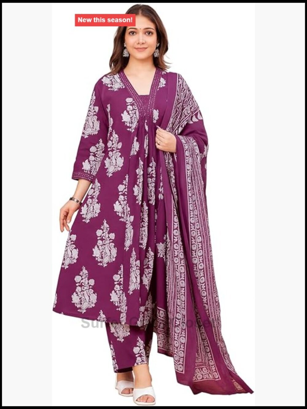 Rayon Anarkali Printed Kurta with Palazzo & Dupatta Set